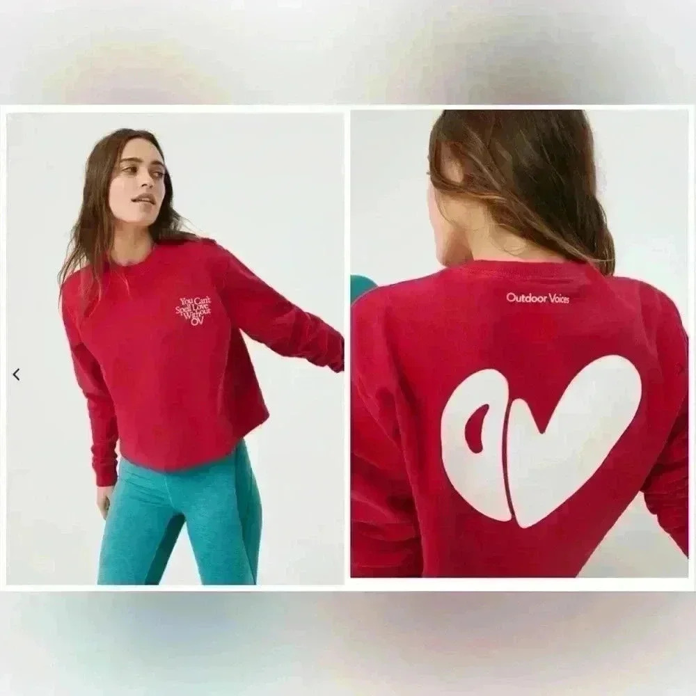Outdoor Voices Love Without OV Cropped Sweatshirt in Ruby Size Small